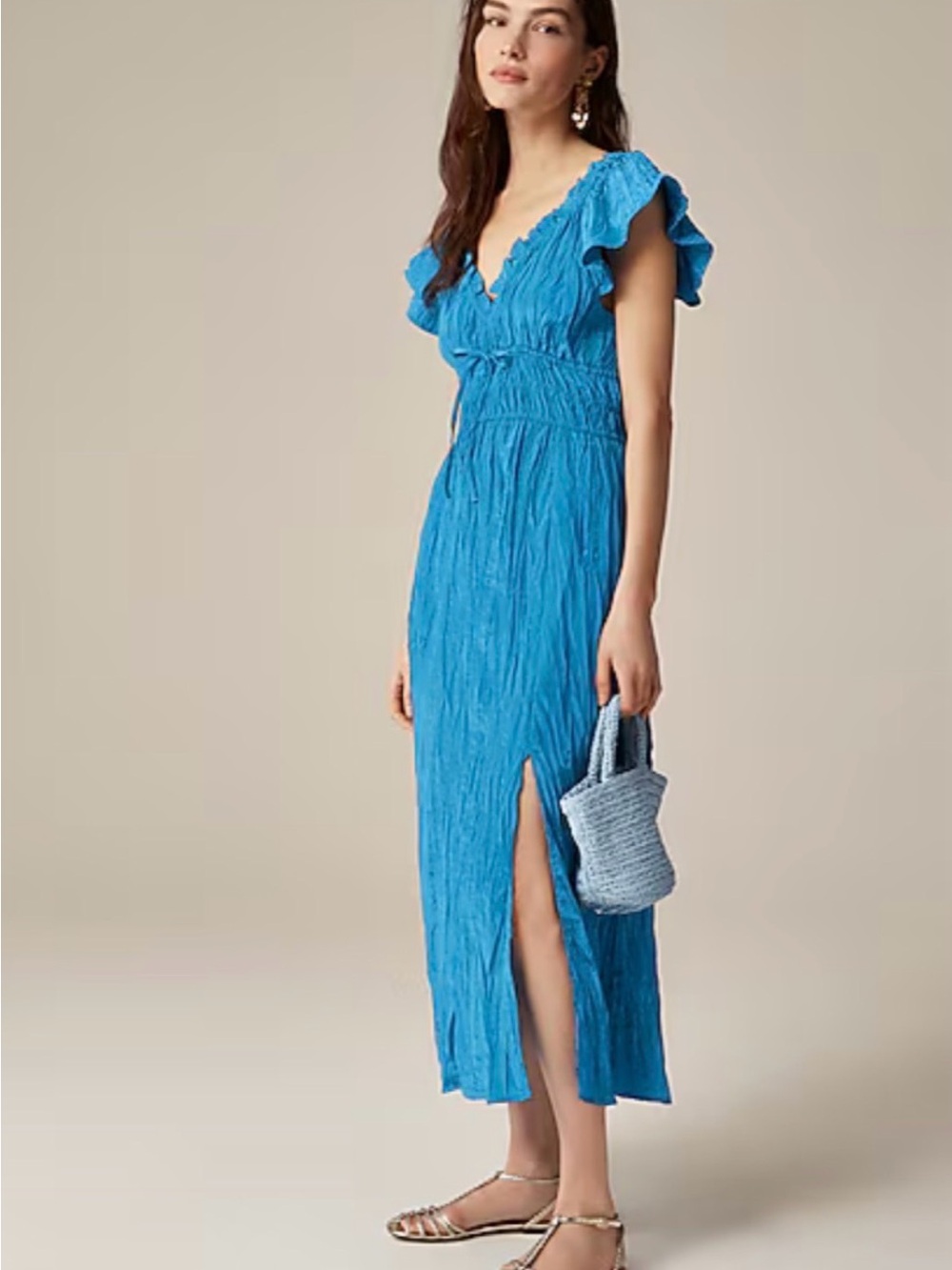 J. Crew Blue Palermo dress in viscose-blend crinkle Maxi Dress #311